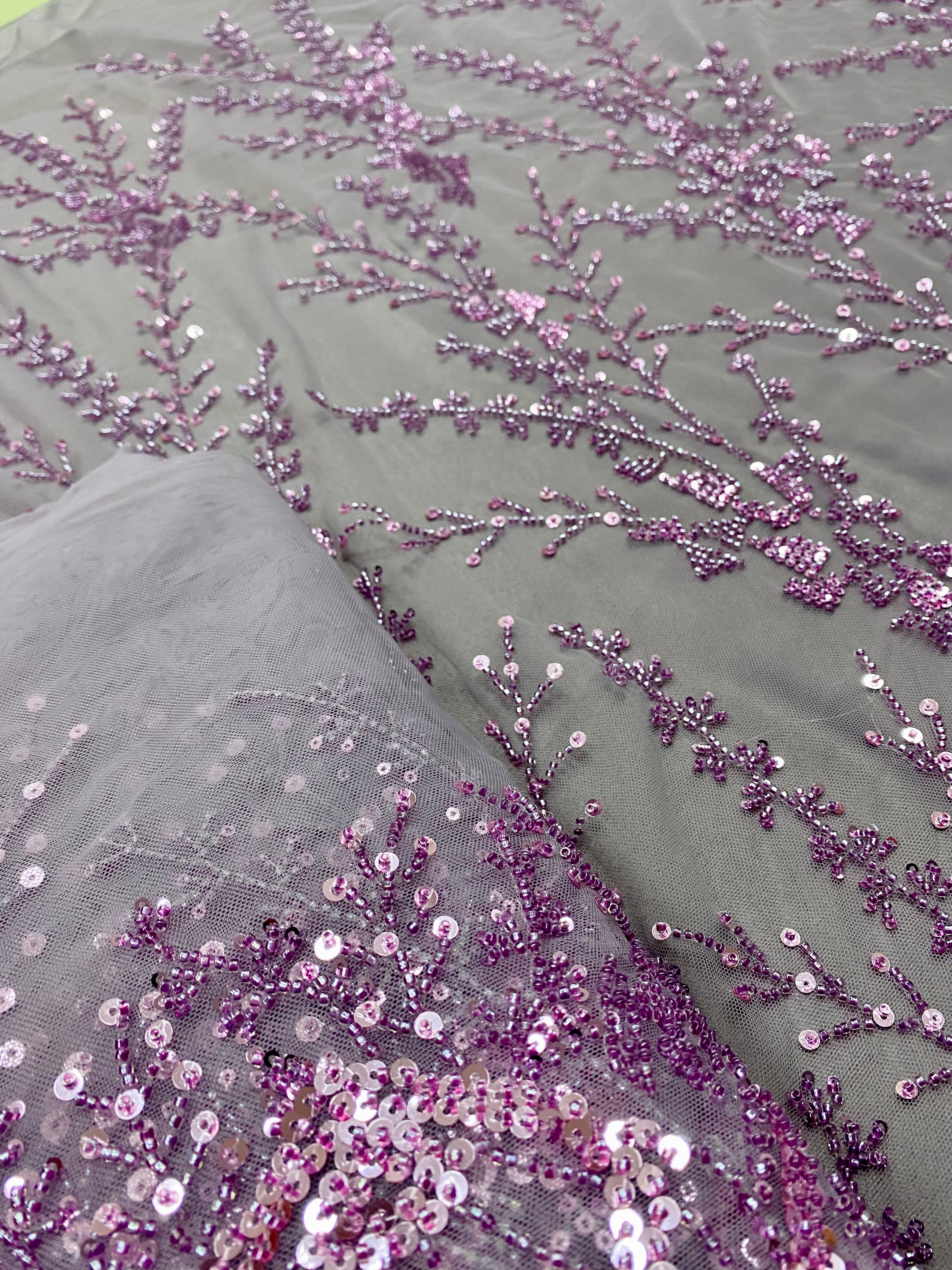 Dantela Couture Pudra cu Model Geometric, cu Margele si Paiete