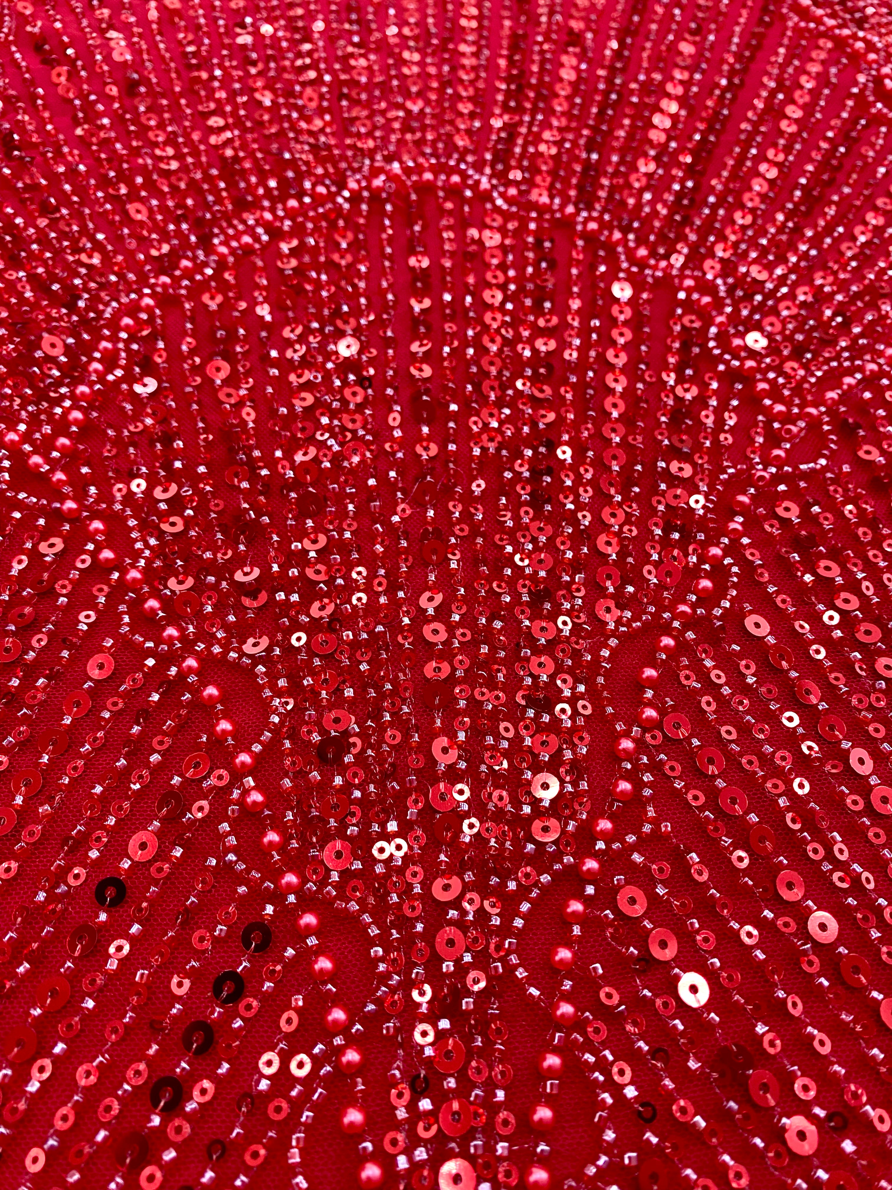 Dantela Couture Rosie cu Model Geometric, cu Perle, Margele si Paiete