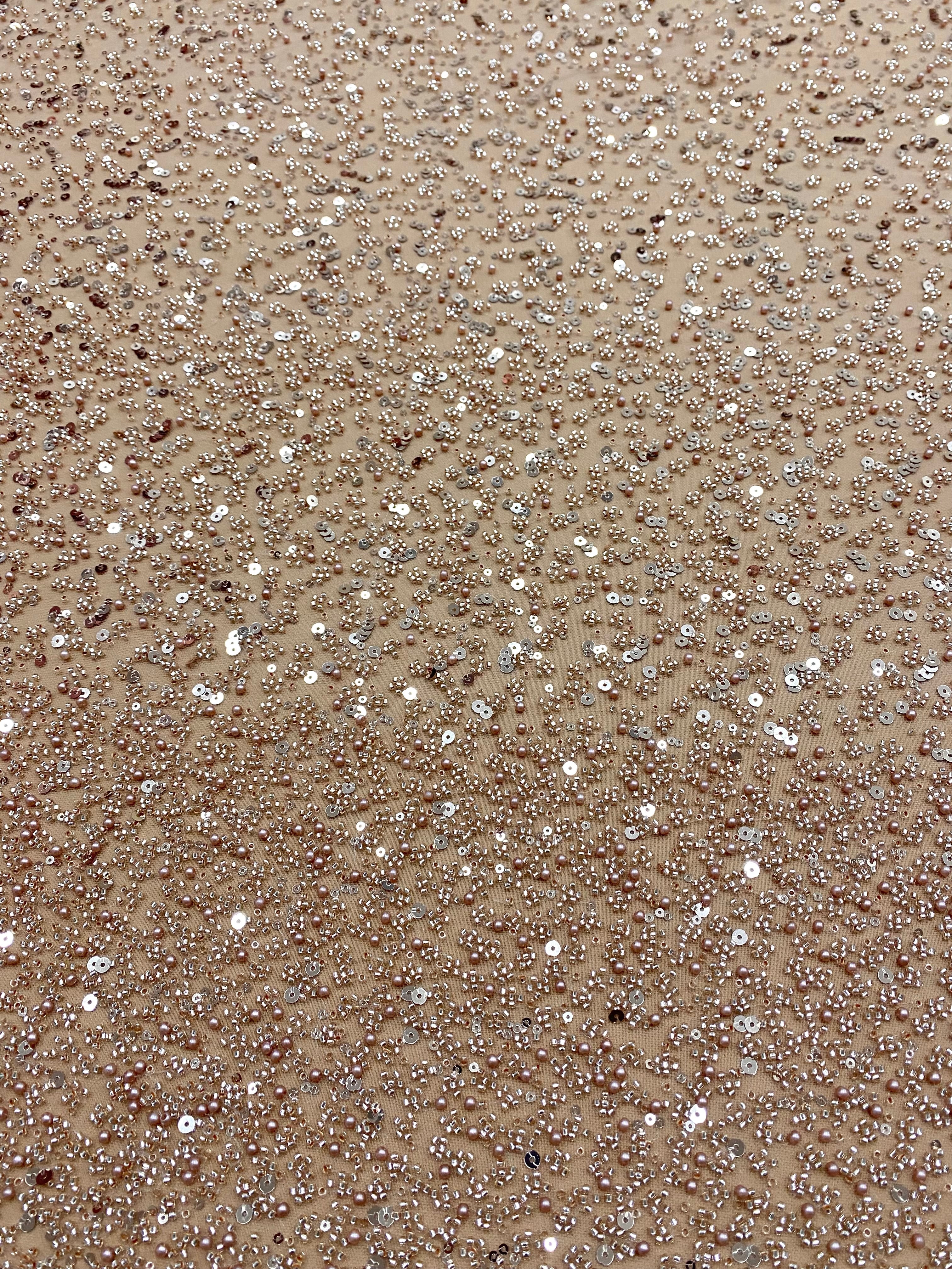 Dantela Couture Auriu Rose in Degrade, cu Perle, Margele si Paiete