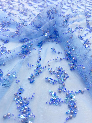 Dantela Couture Égkék gyöngyökkel, gyöngyökkel és flitterekkel