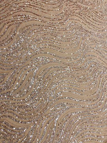 Dantela Couture Arany Rose lineáris mintával, gyöngyökkel és flitterekkel