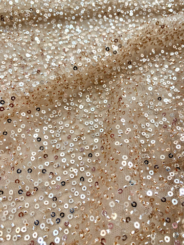 Dantela Couture Auriu Rose cu Model General, cu Margele si Paiete