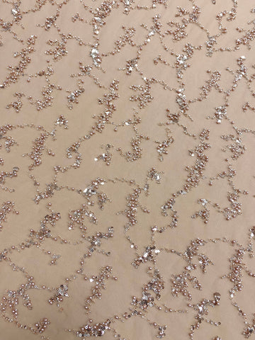 Dantela Couture Auriu Rose cu Perle, Margele si Paiete