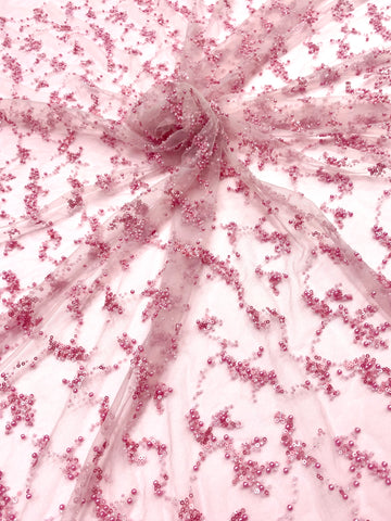 Dantela Couture Roz cu Perle, Margele si Paiete