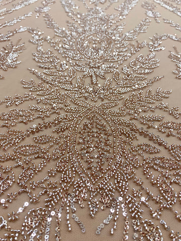 Dantela Couture Arany Rose Szimmetrikus Mintával, Gyöngyökkel és Flitterekkel