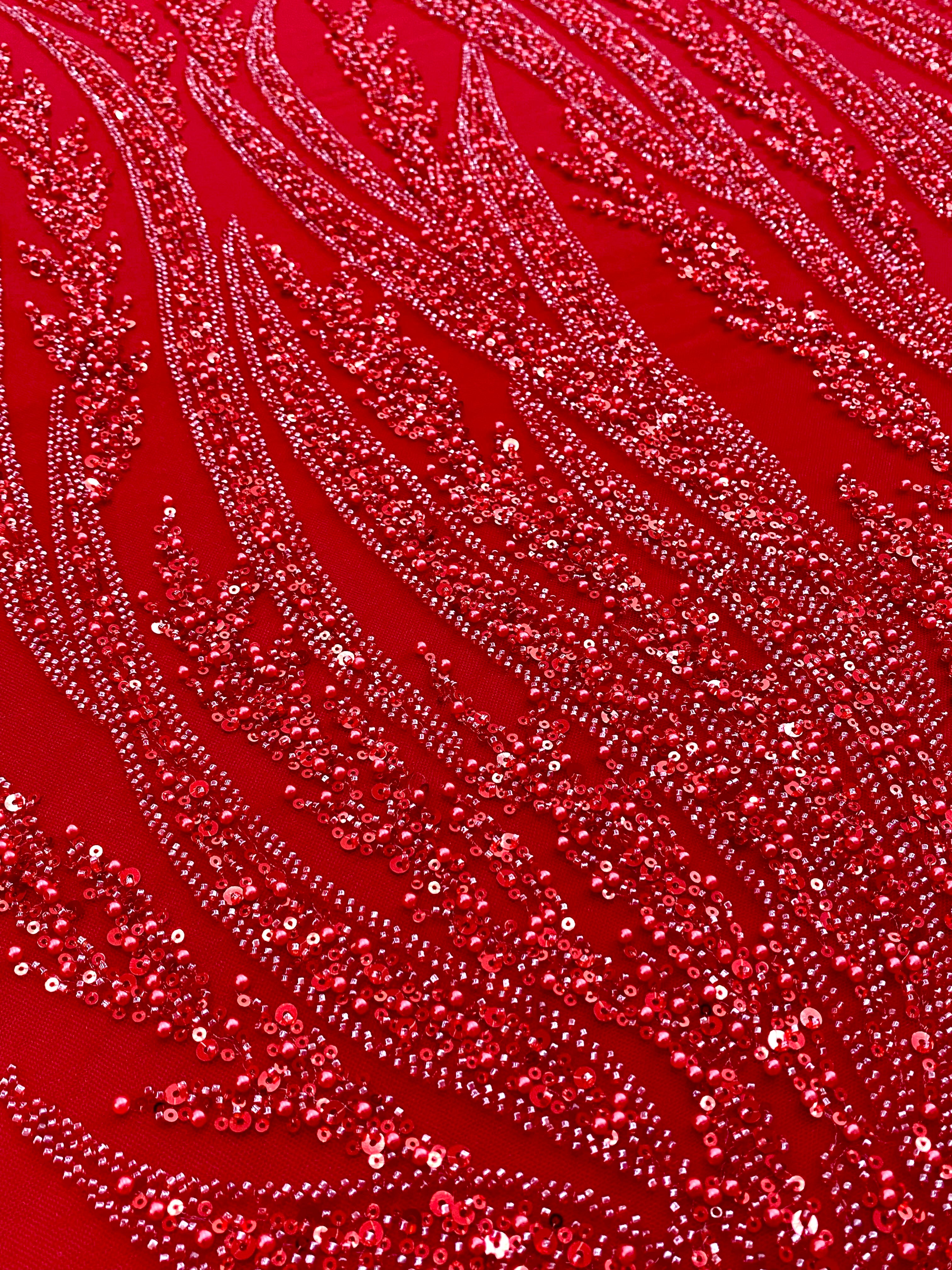 Dantela Couture Rosie cu Panou, cu Perle, Margele si Paiete