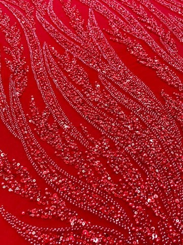 Dantela Couture Rosie cu Panou, cu Perle, Margele si Paiete