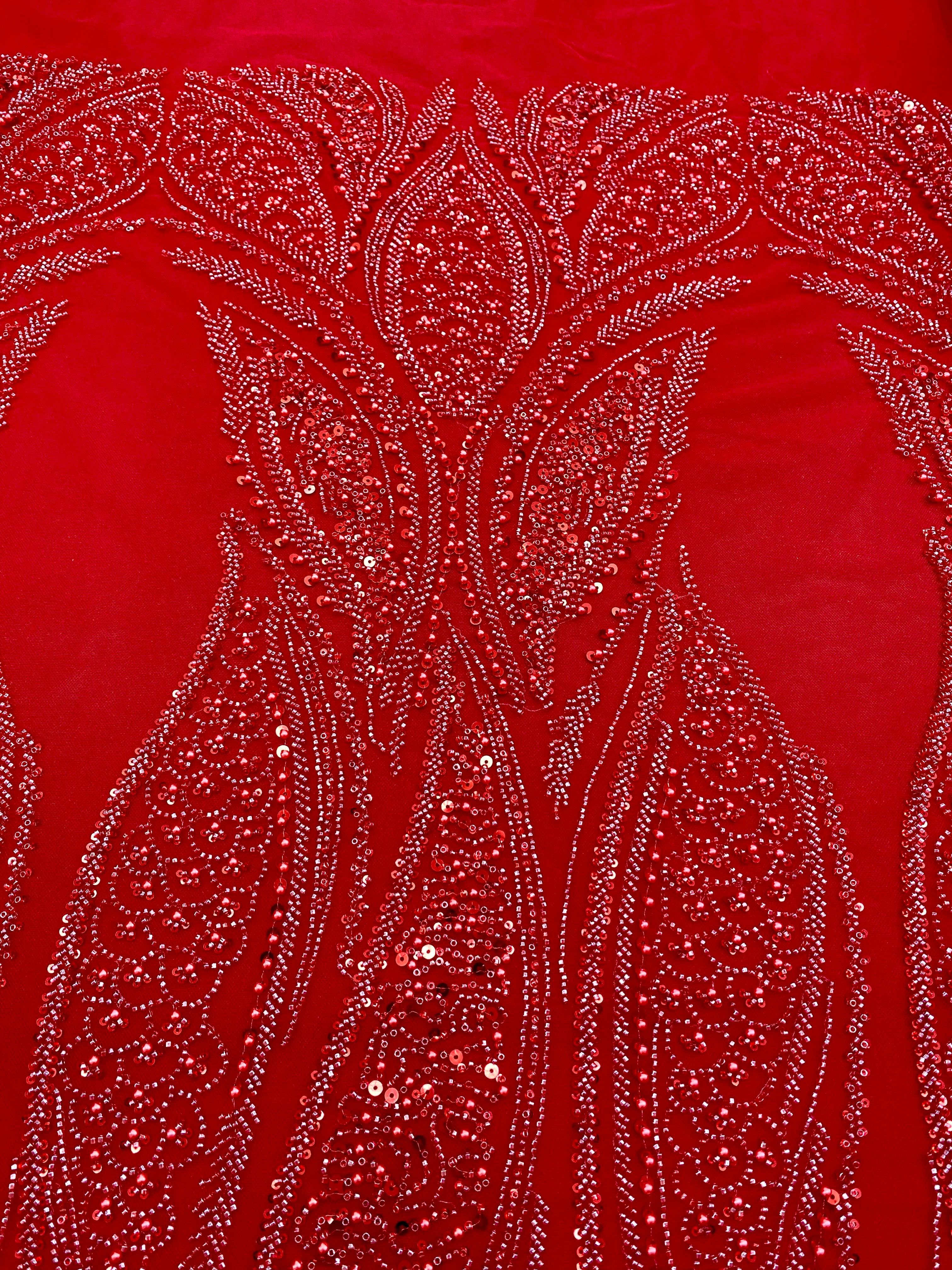 Dantela Couture Rosie cu Panou, cu Perle, Margele si Paiete