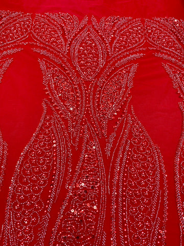 Dantela Couture Rosie cu Panou, cu Perle, Margele si Paiete