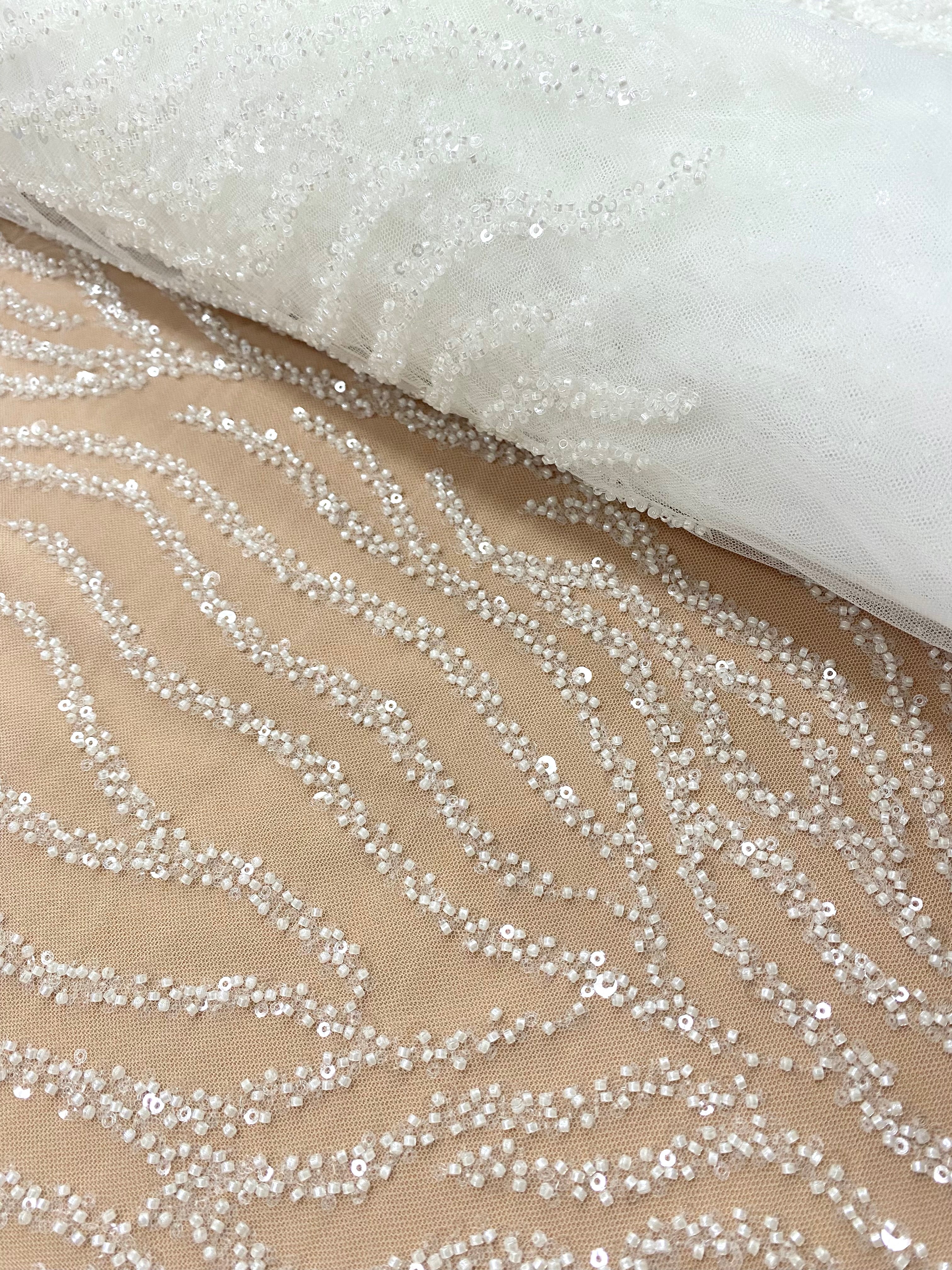 Dantela Couture Ivory cu Siraguri, cu Margele si Paiete