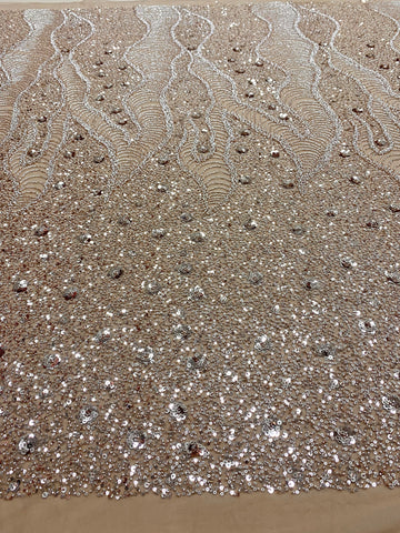 Dantela Couture Arany Rose geometriai mintával és virágokkal, gyöngyökkel és flitterekkel