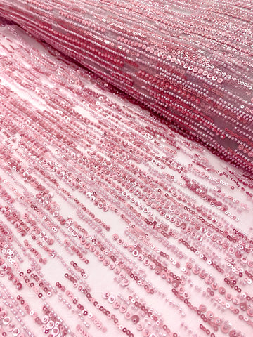 Dantela Couture Roz cu Model Liniar, cu Margele si Paiete
