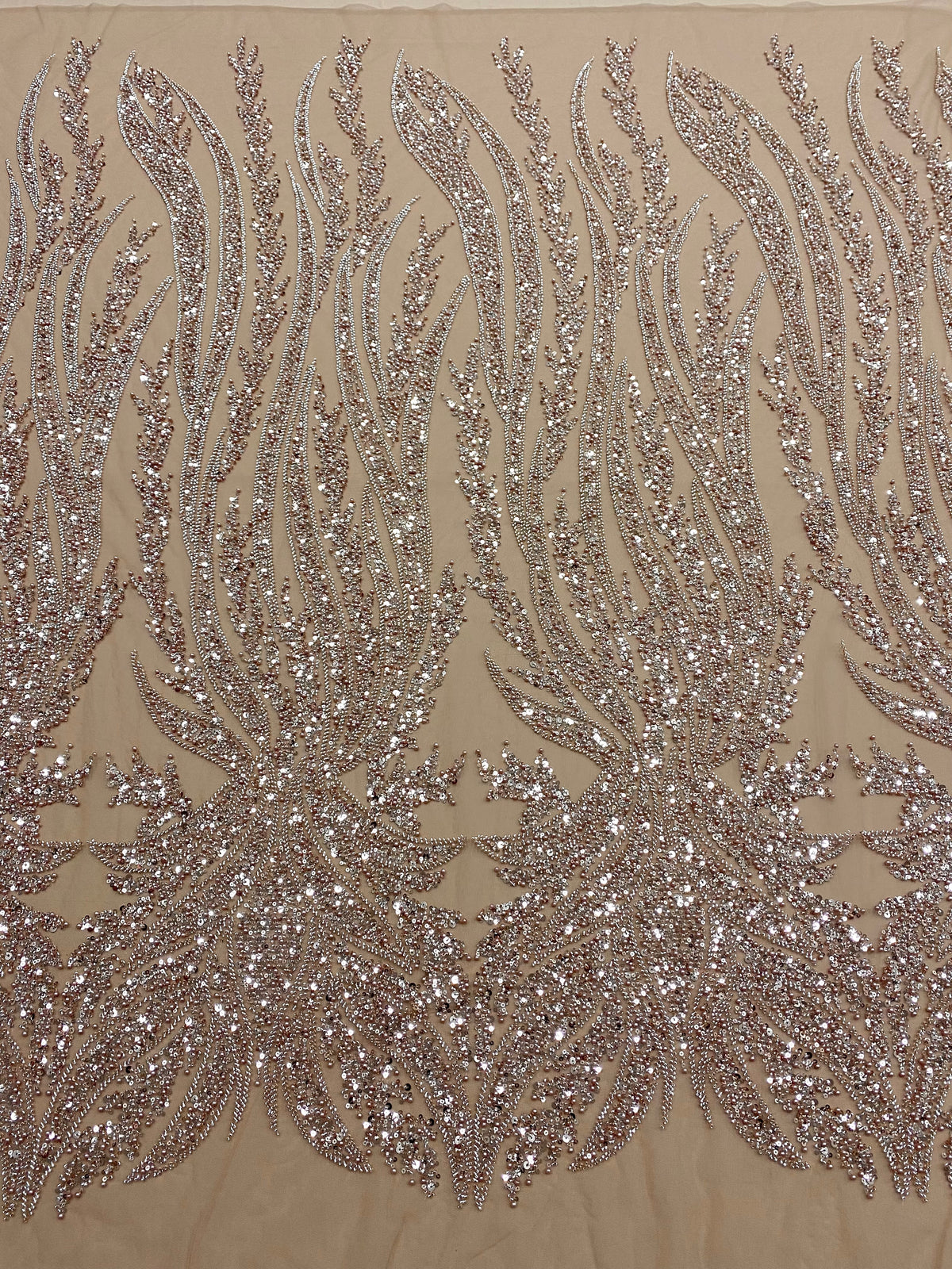 Dantela Couture Auriu Rose cu Panou, cu Perle, Margele si Paiete