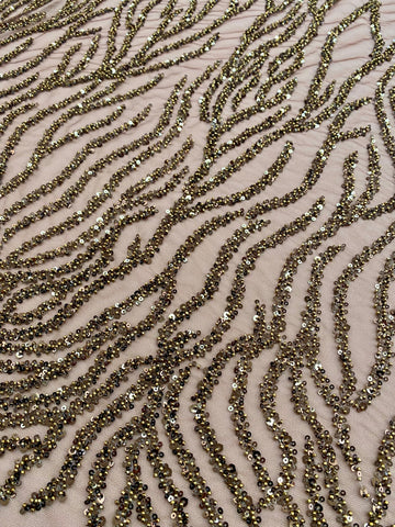 Dantela Couture Auriu Antic Siraguri, cu Margele si Paiete