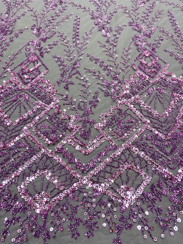 Dantela Couture Pudra cu Model Geometric, cu Margele si Paiete