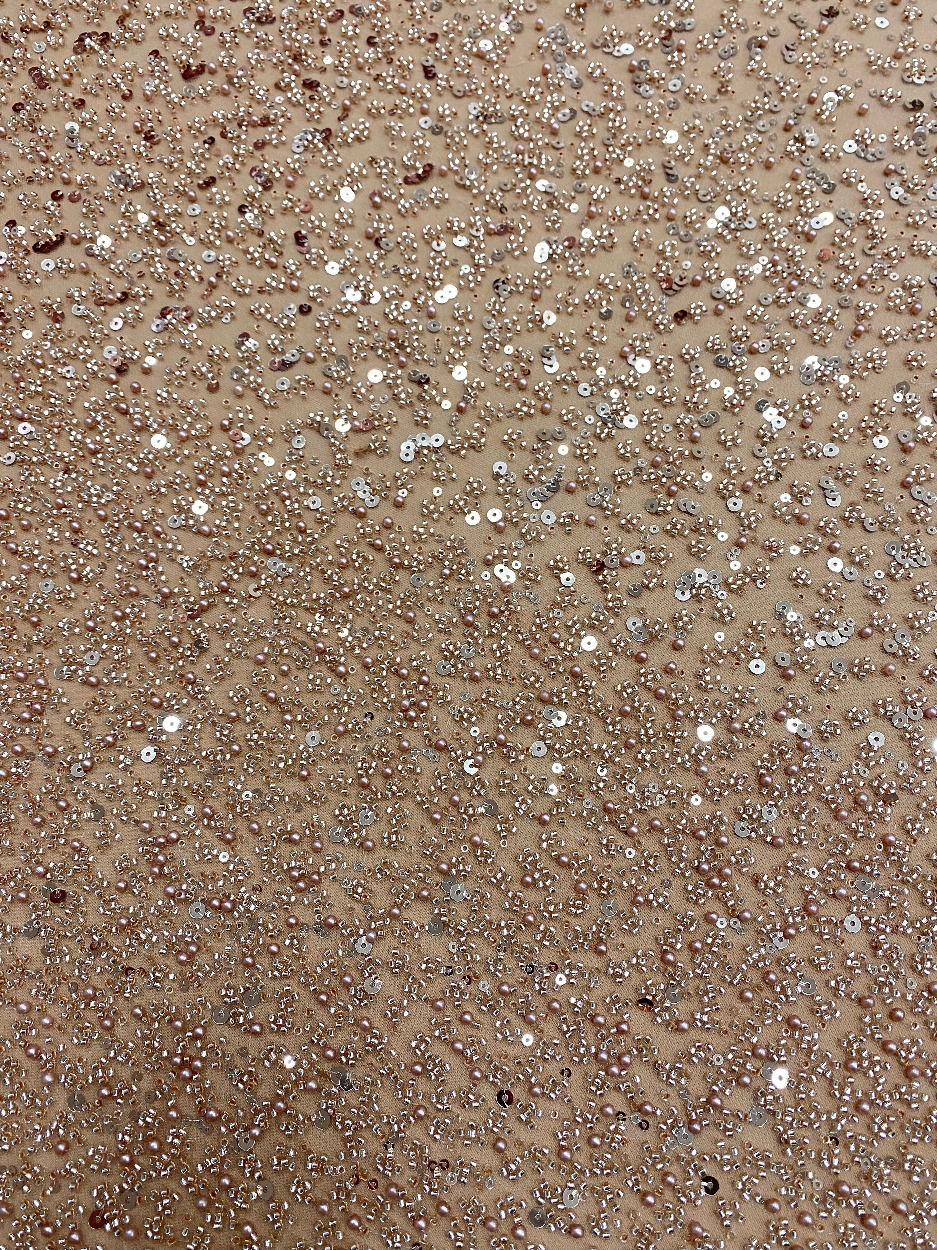 Dantela Couture Auriu Rose in Degrade, cu Perle, Margele si Paiete