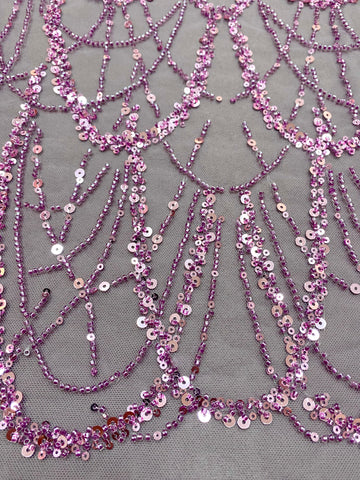 Dantela Couture Pudra cu Model Geometric cu Margele si Paiete