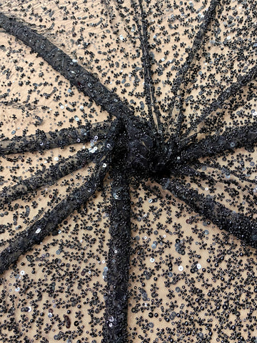 Dantela Couture Neagra in Degrade, cu Perle, Margele si Paiete