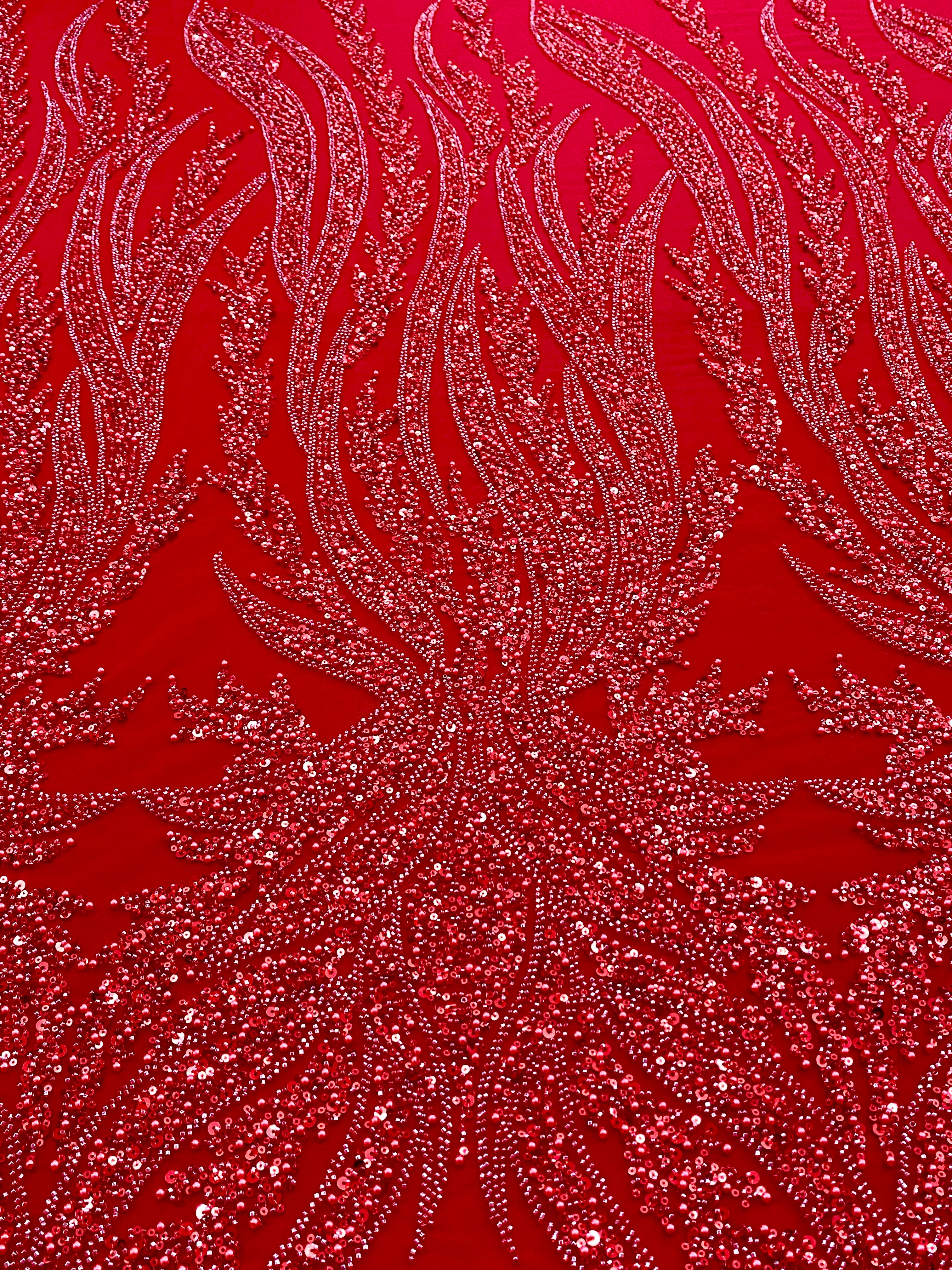 Dantela Couture Rosie cu Panou, cu Perle, Margele si Paiete