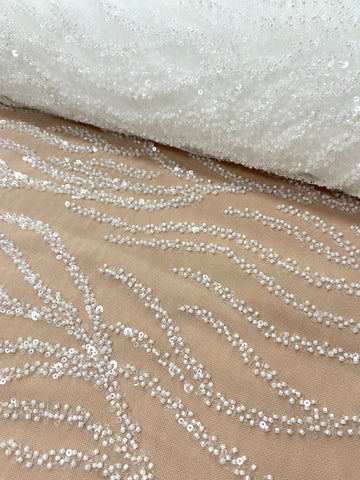 Dantela Couture Ivory cu Siraguri, cu Margele si Paiete