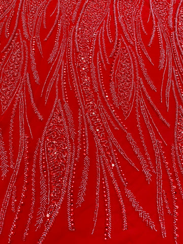 Dantela Couture Rosie cu Panou, cu Perle, Margele si Paiete