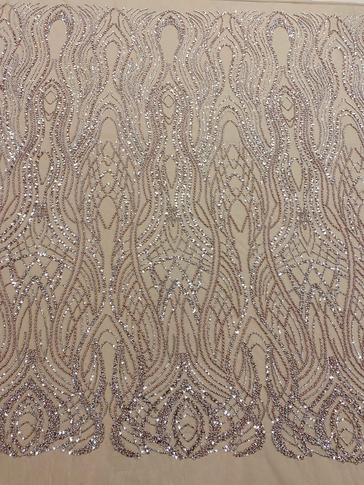 Dantela Couture Auriu Rose cu Perle, Margele si Paiete