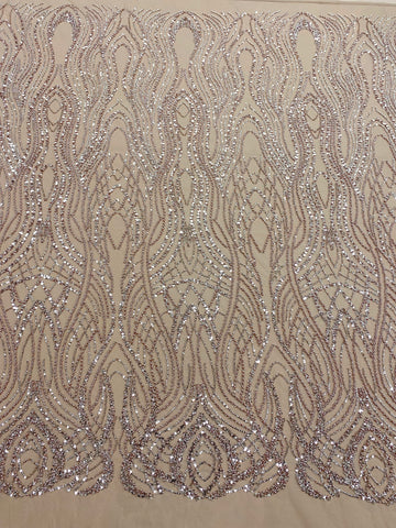 Dantela Couture Auriu Rose cu Perle, Margele si Paiete