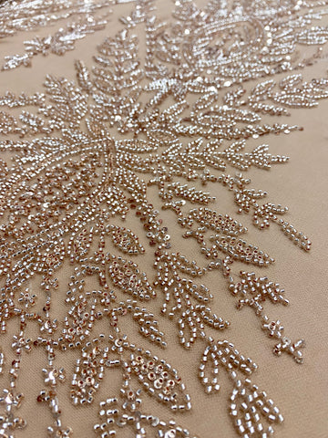 Dantela Couture Arany Rose Szimmetrikus Mintával, Gyöngyökkel és Flitterekkel