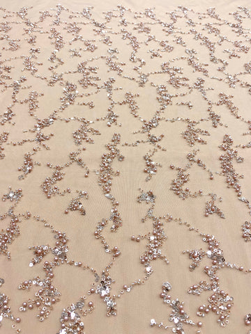 Dantela Couture Auriu Rose cu Perle, Margele si Paiete