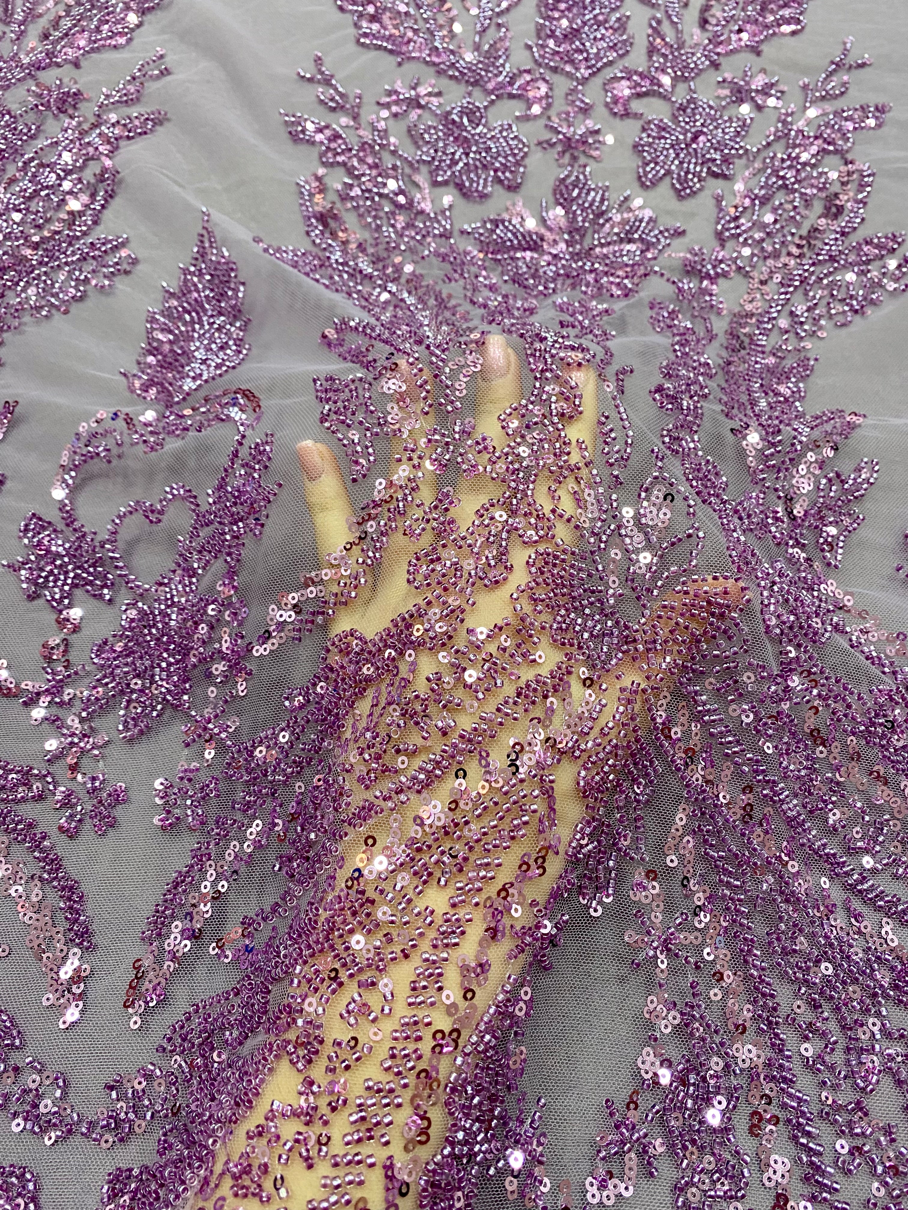 Dantela Couture Pudra cu Model Floral, cu Margele si Paiete