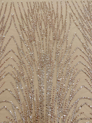 Dantela Couture Auriu Rose cu Model Liniar, cu Margele si Paiete