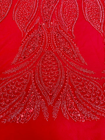 Dantela Couture Rosie cu Panou, cu Perle, Margele si Paiete