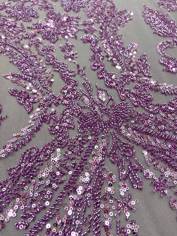 Dantela Couture Pudra cu Model Floral, cu Margele si Paiete