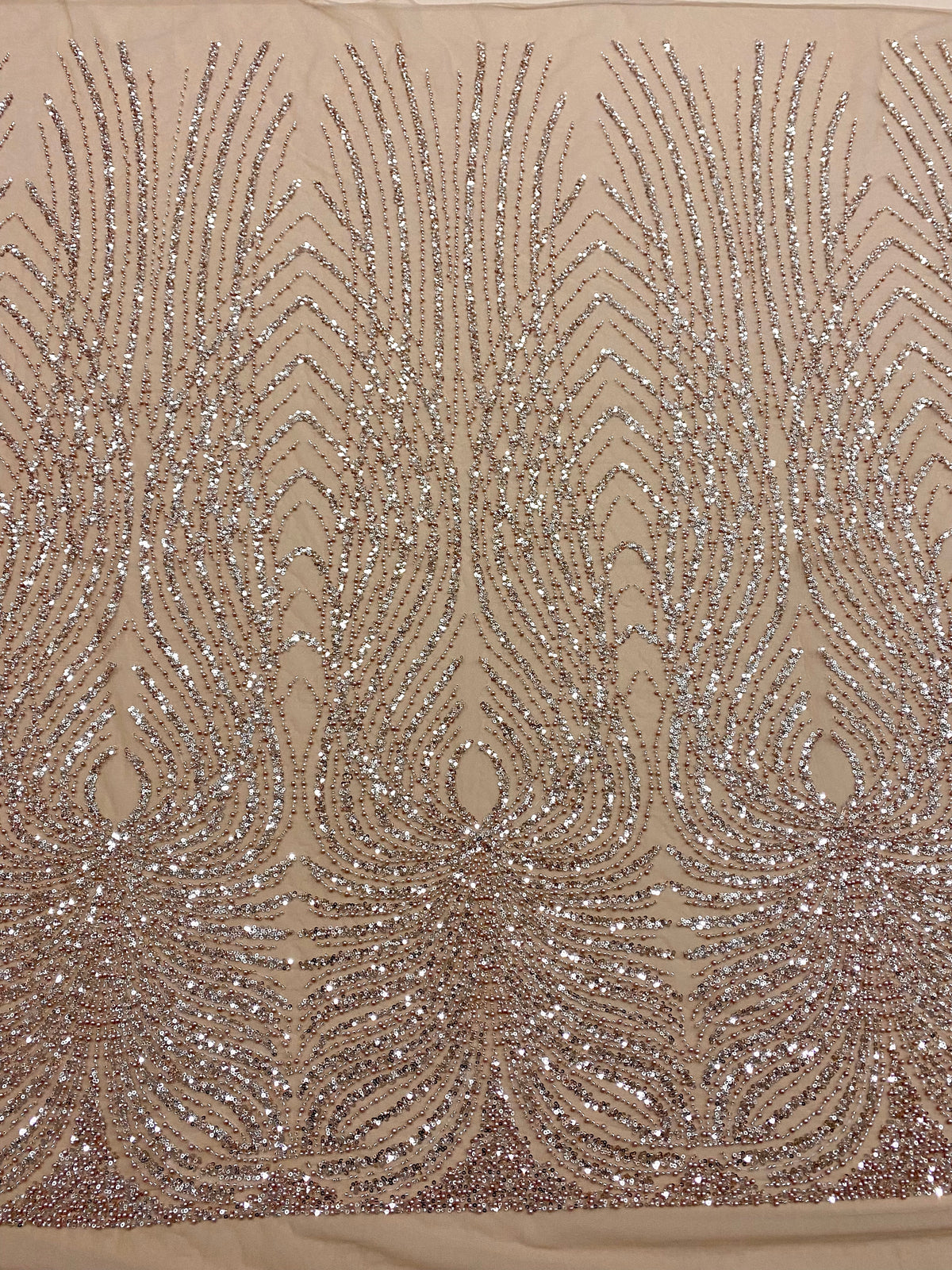 Dantela Couture Auriu Rose cu Panou, cu Perle, Margele si Paiete