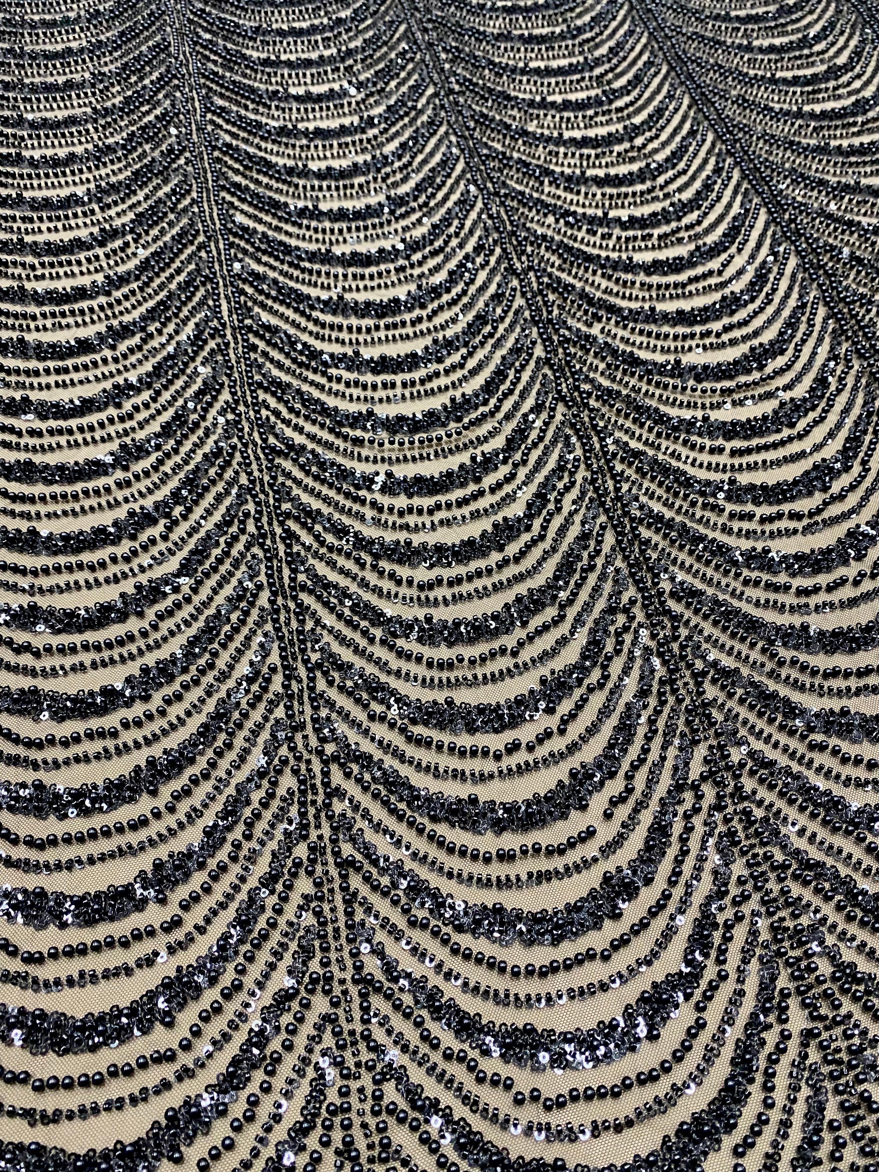 Dantela Couture Neagracu Model Geometric, cu Perle, Margele si Paiete