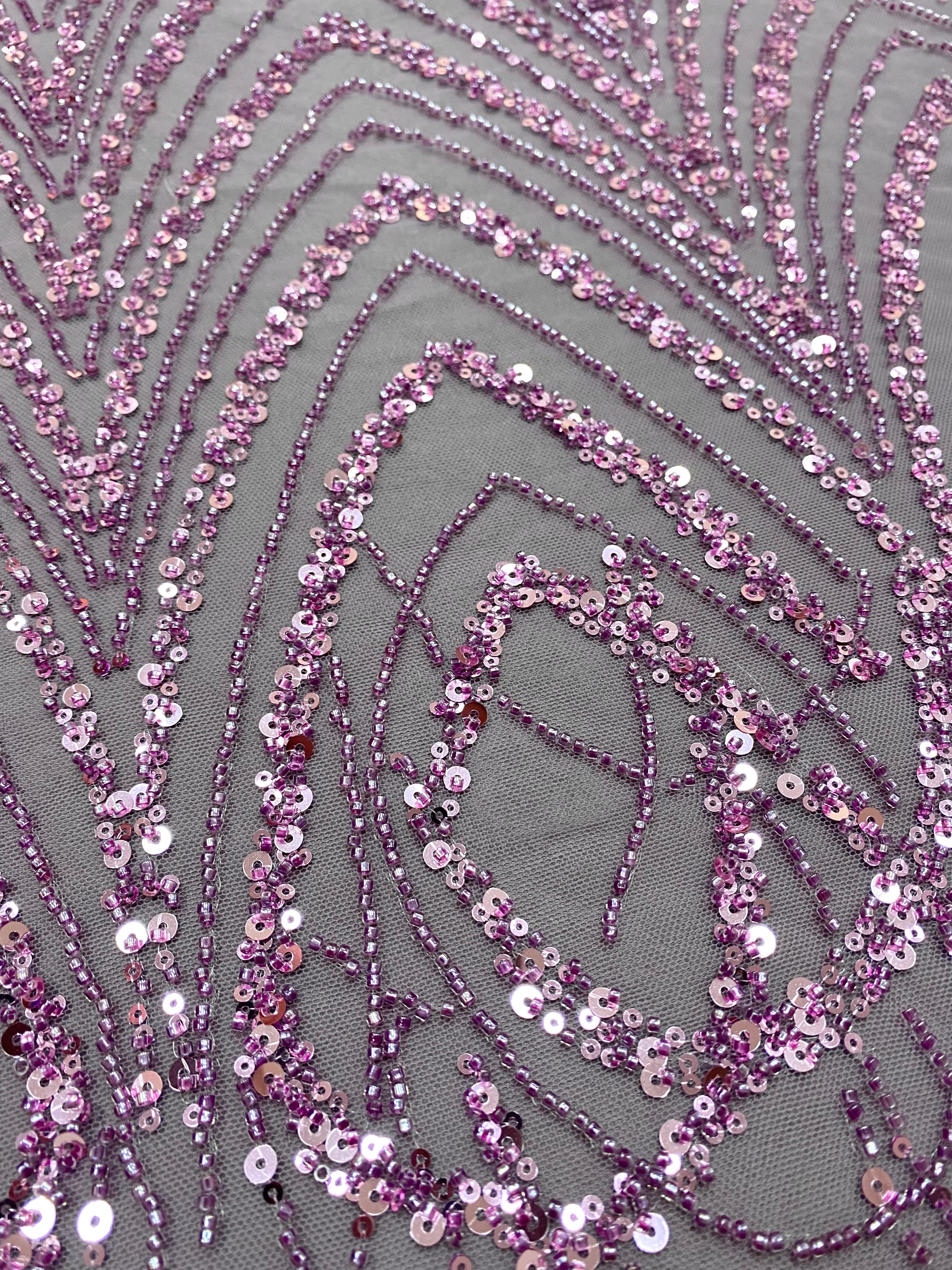 Dantela Couture Pudra cu Model Geometric cu Margele si Paiete