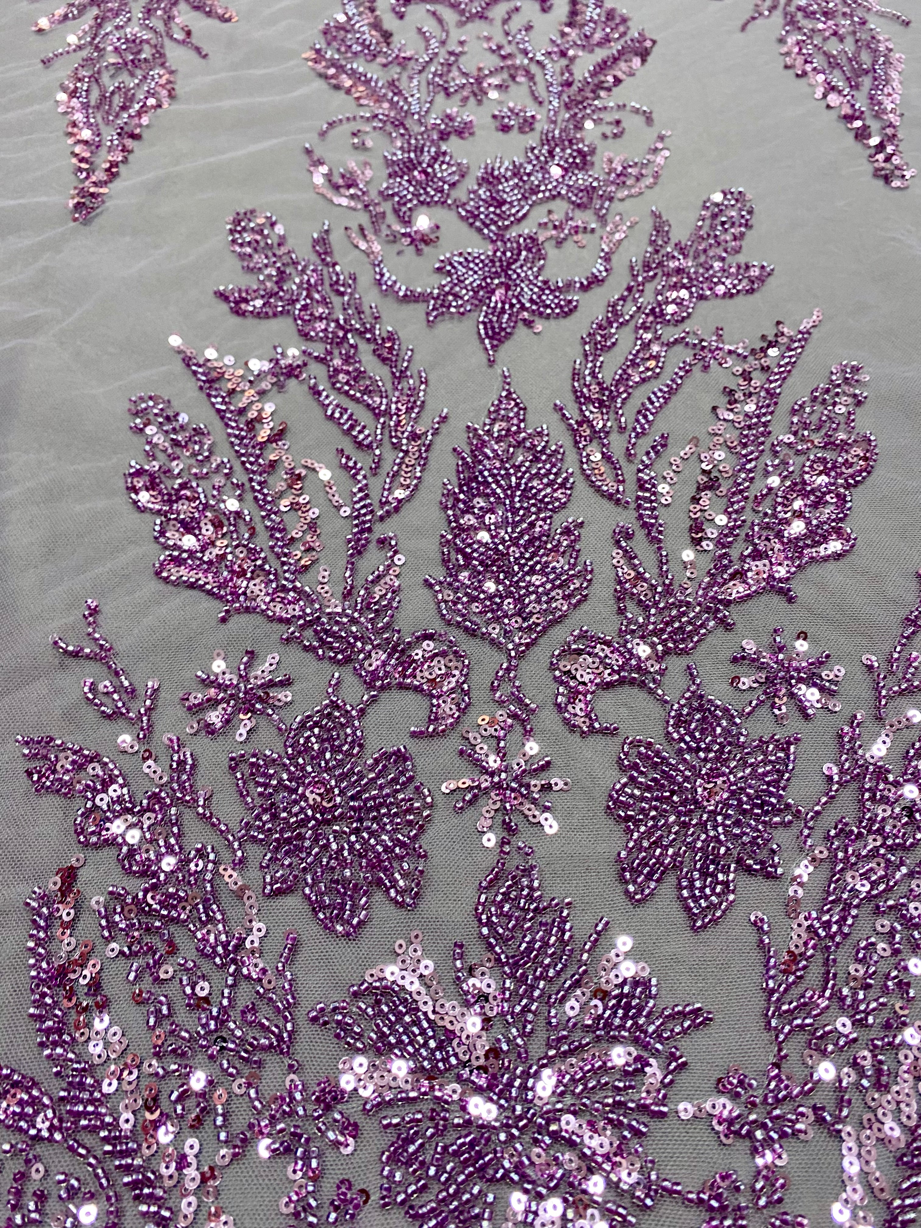 Dantela Couture Pudra cu Model Floral, cu Margele si Paiete