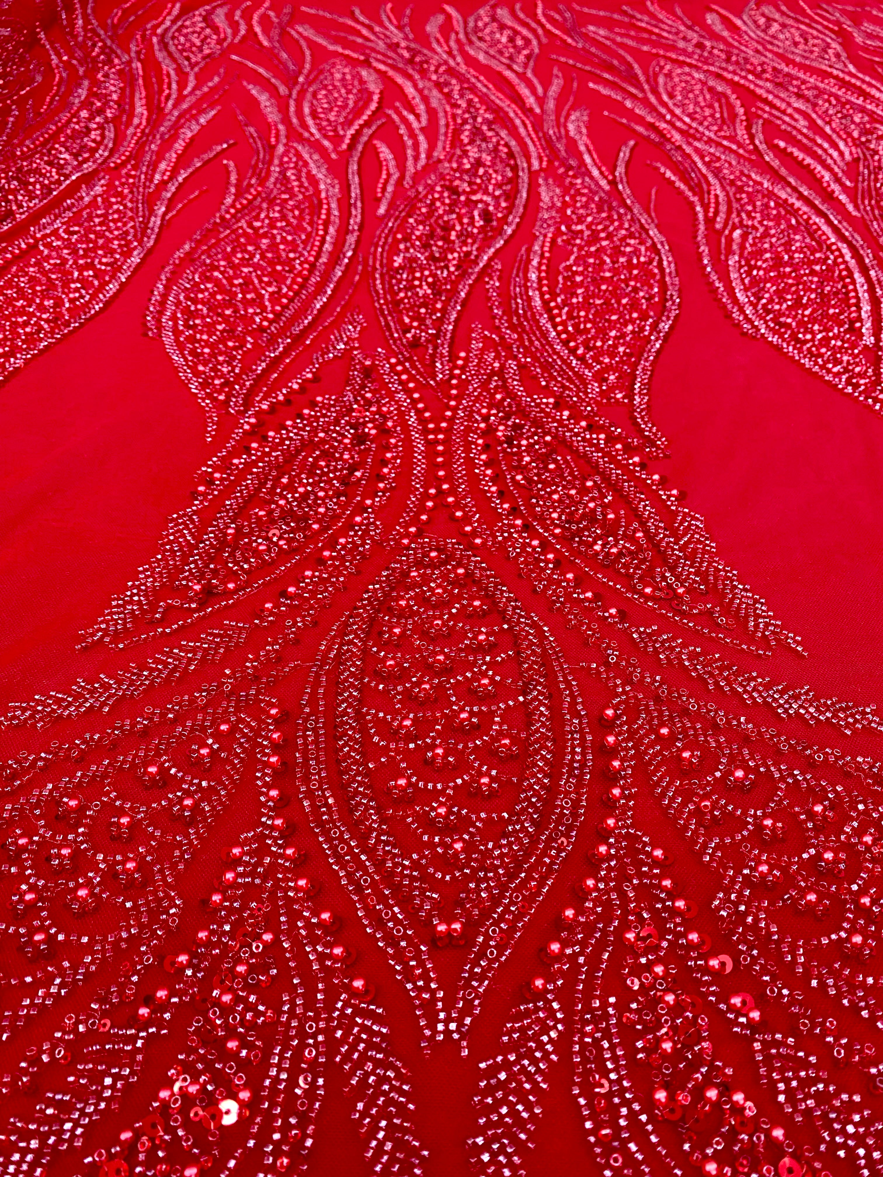 Dantela Couture Rosie cu Panou, cu Perle, Margele si Paiete