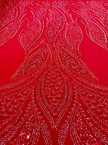 Dantela Couture Rosie cu Panou, cu Perle, Margele si Paiete