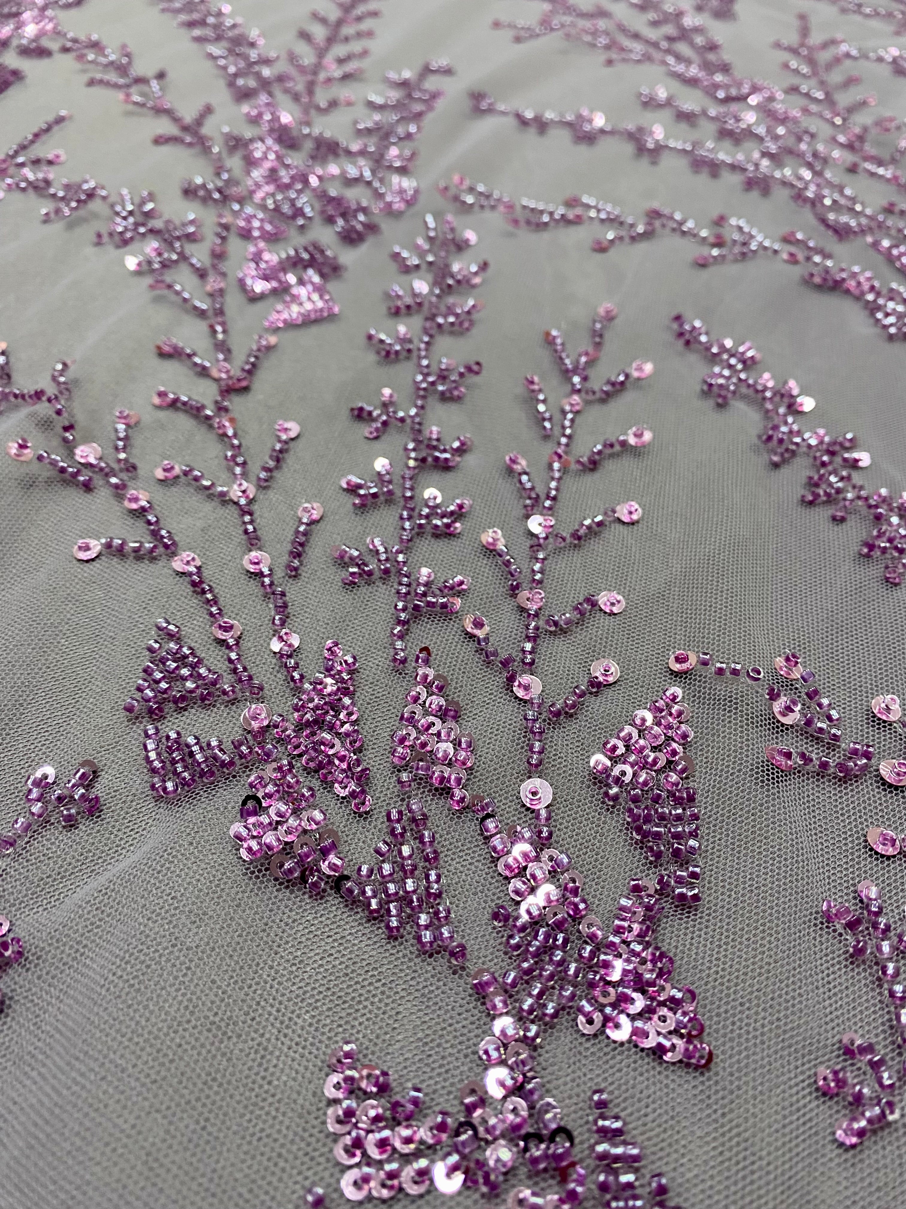 Dantela Couture Pudra cu Model Geometric, cu Margele si Paiete