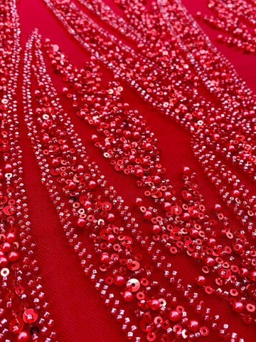 Dantela Couture Rosie cu Panou, cu Perle, Margele si Paiete