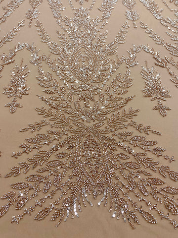 Dantela Couture Arany Rose Szimmetrikus Mintával, Gyöngyökkel és Flitterekkel