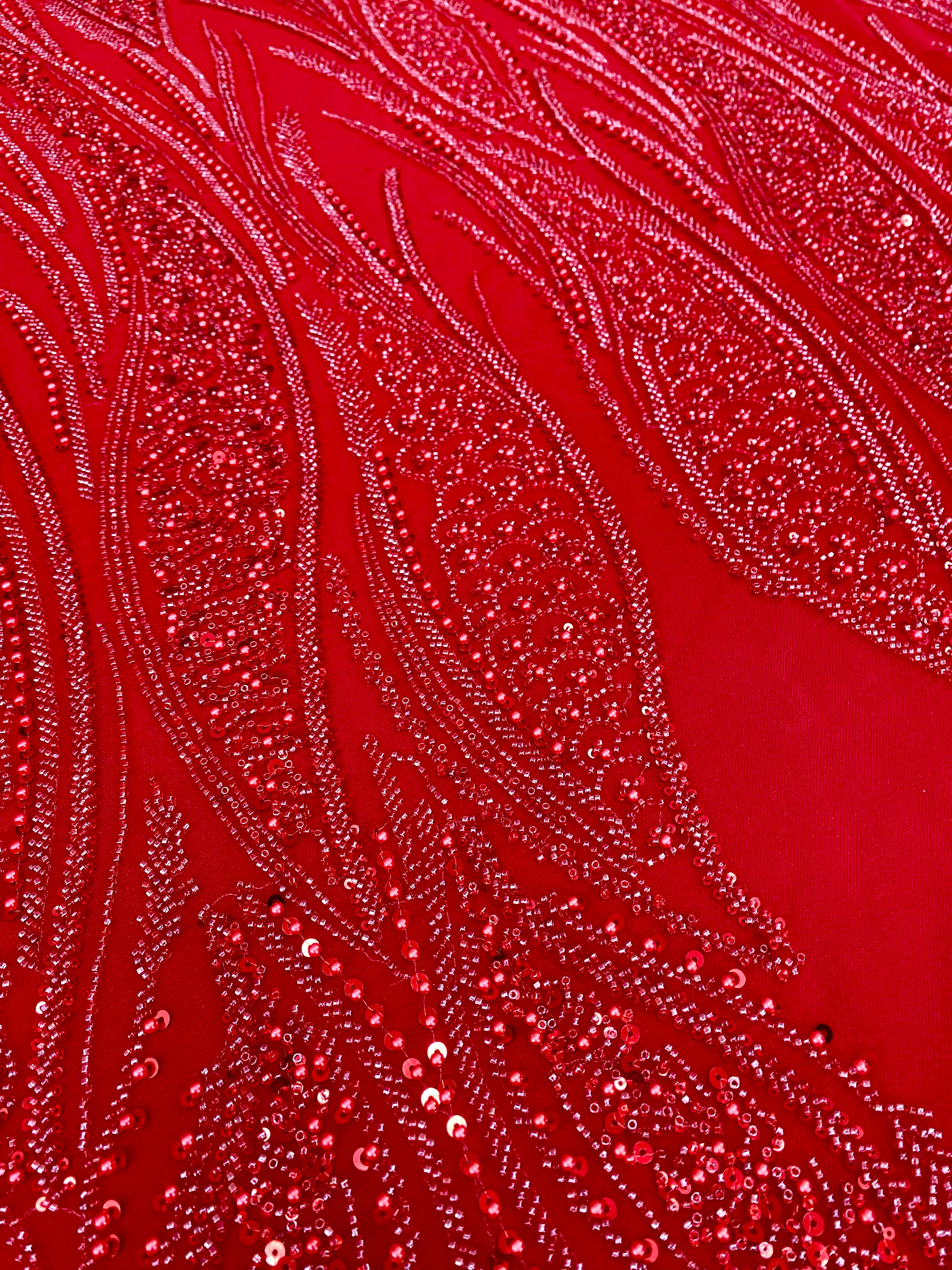 Dantela Couture Rosie cu Panou, cu Perle, Margele si Paiete