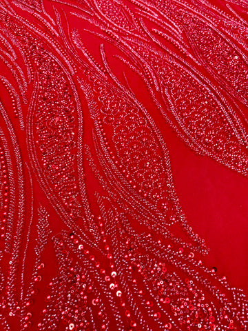 Dantela Couture Rosie cu Panou, cu Perle, Margele si Paiete