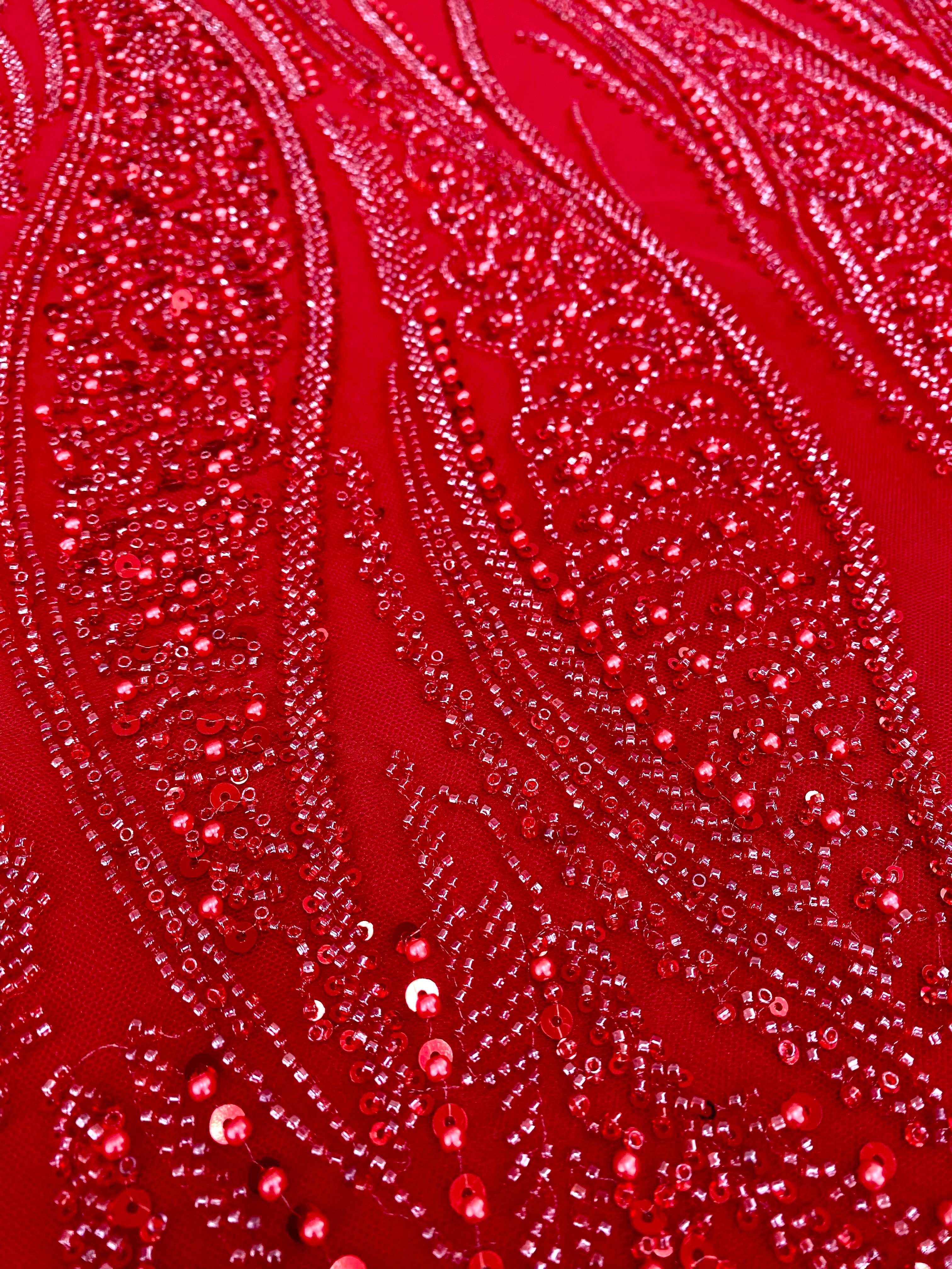 Dantela Couture Rosie cu Panou, cu Perle, Margele si Paiete