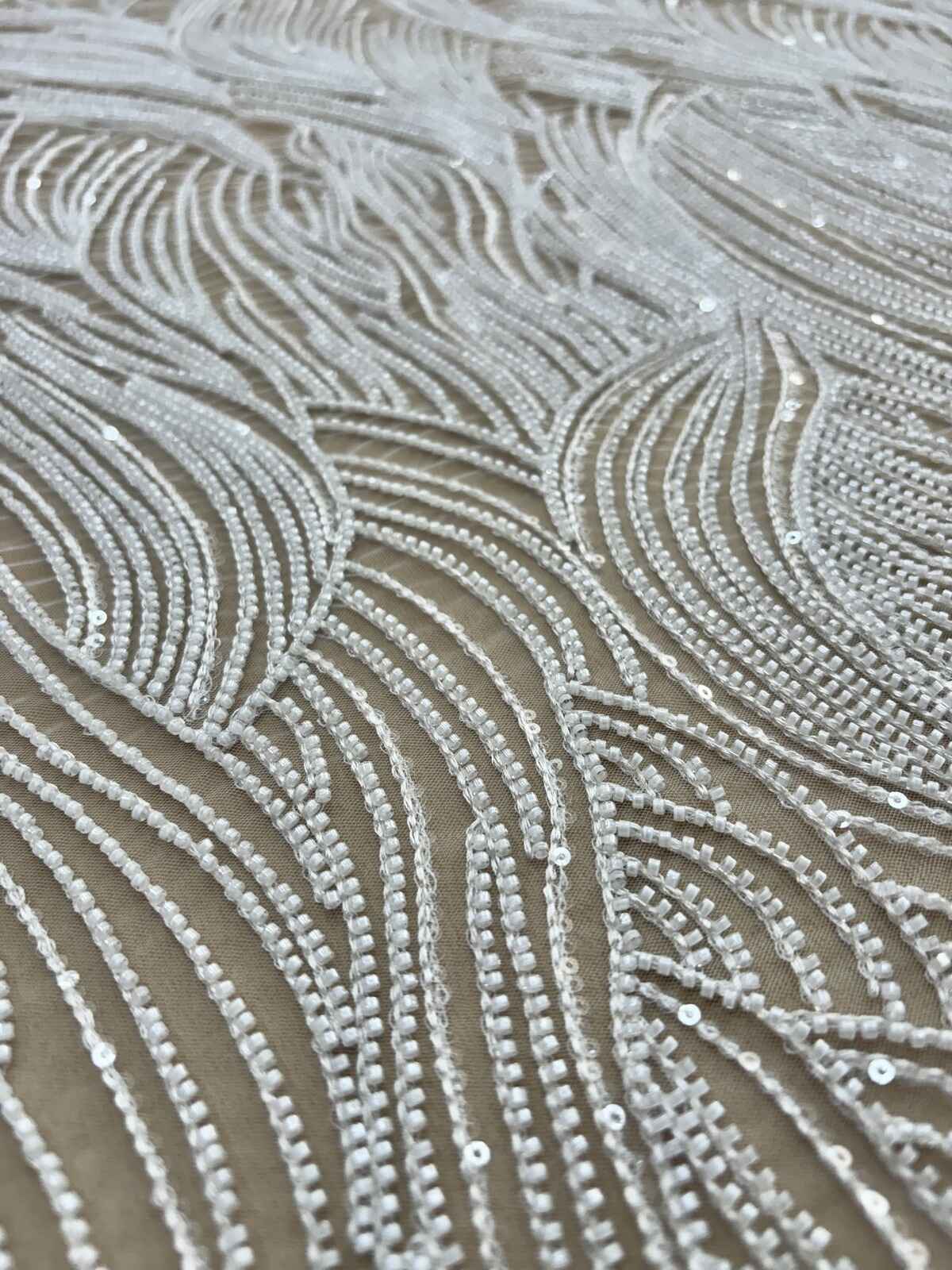 Ivory Lace with Floral Pattern, with Pearls and Sequins