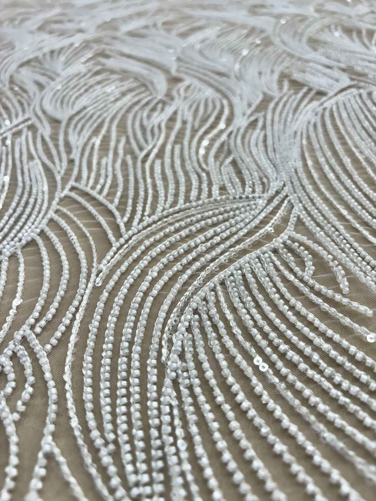 Ivory Lace with Floral Pattern, with Pearls and Sequins