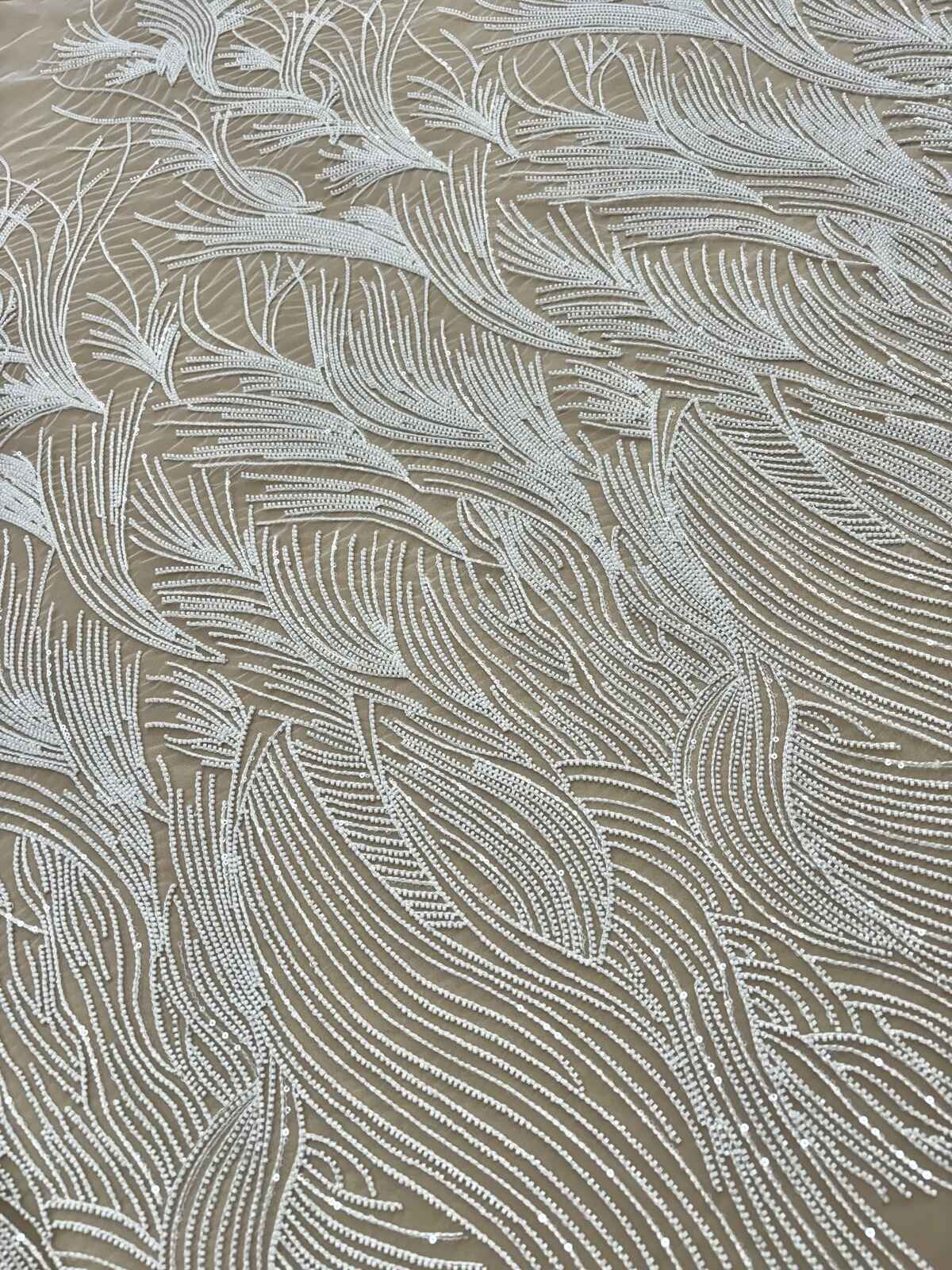 Ivory Lace with Floral Pattern, with Pearls and Sequins