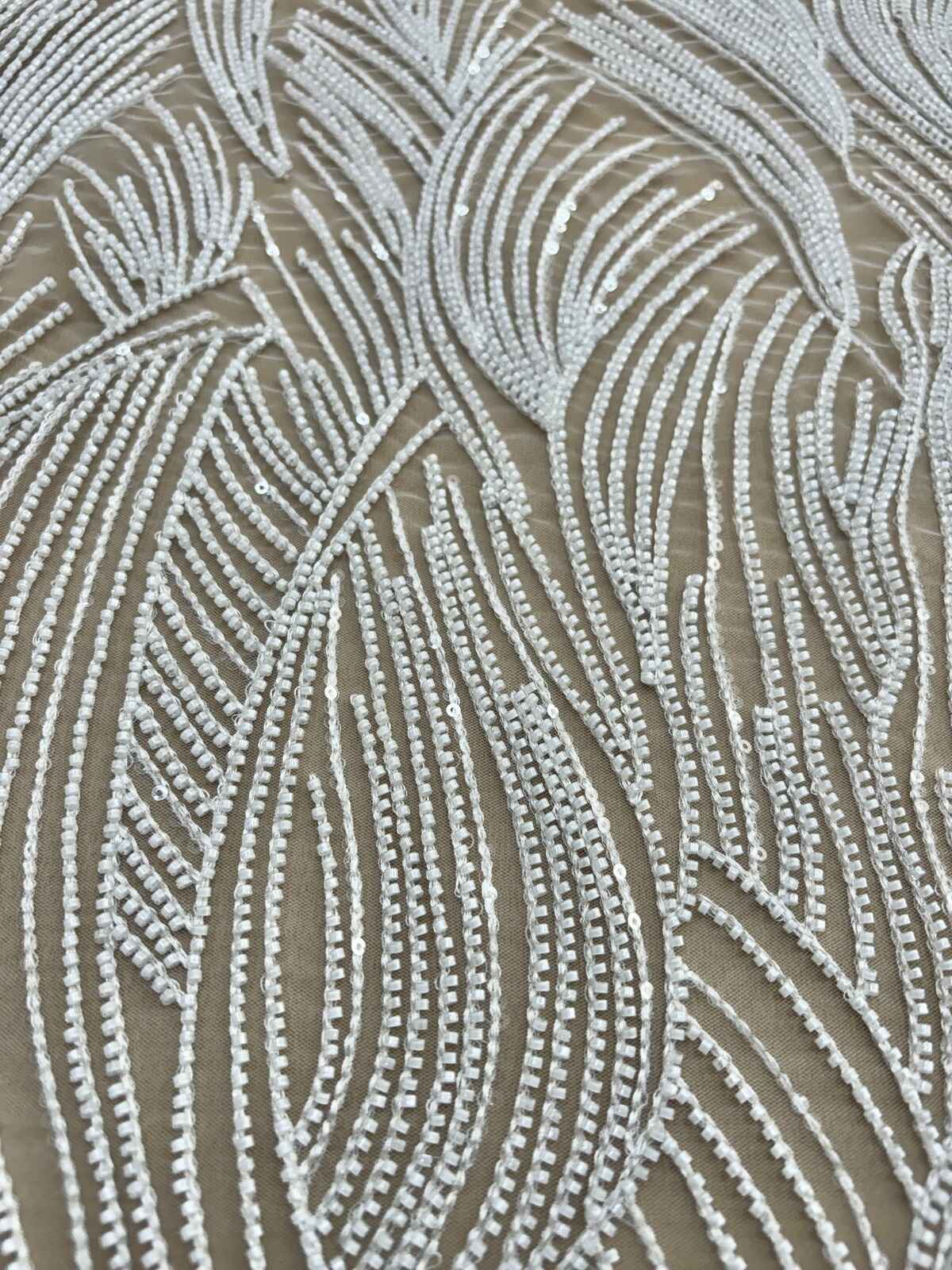 Ivory Lace with Floral Pattern, with Pearls and Sequins