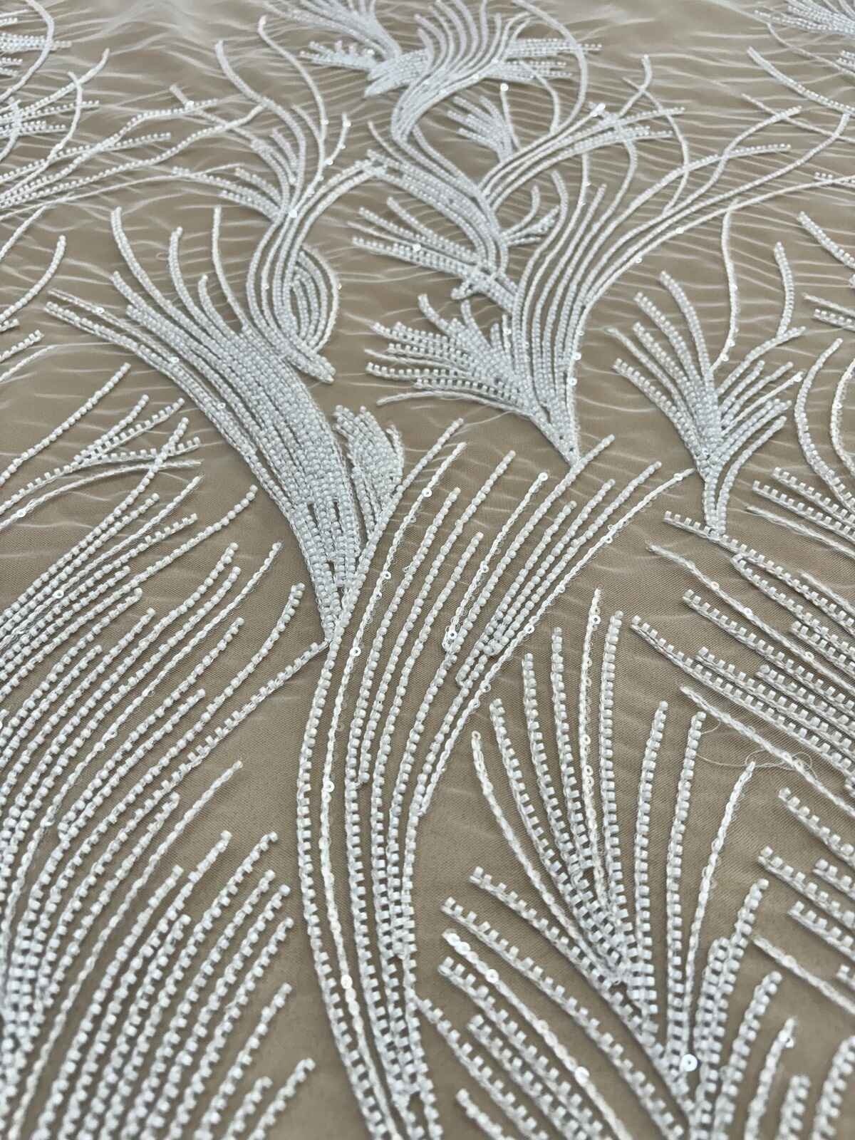 Ivory Lace with Floral Pattern, with Pearls and Sequins